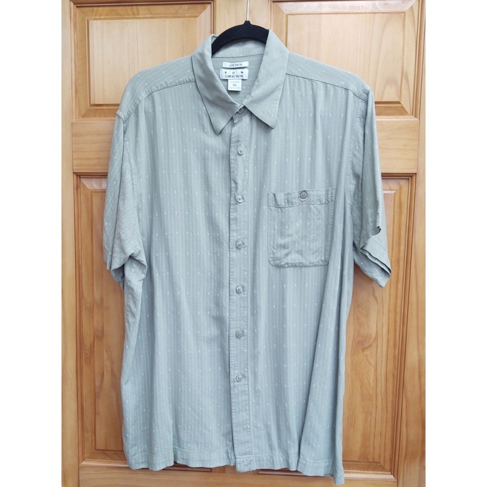 Ron Chereskin Men Luxe Rayon XL Green Button Down Short Sleeve Shirt